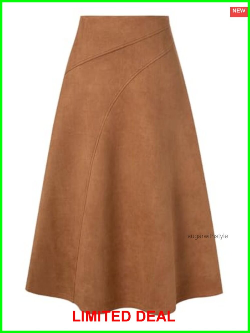 Faux Suede A-Line Midi Skirt High Waist Fall Winter Work Party